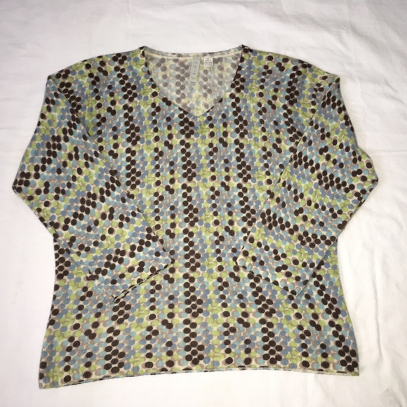 WHIM 100% Cashmere Sweater Blue Brown Green Dots - Picture 1 of 8